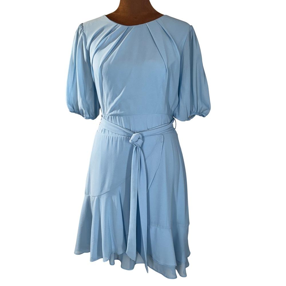 B. Darlin Mini Dress Juniors 11/12 Pastel Blue Puff Sleeve Belted Y2K NWT Flaw